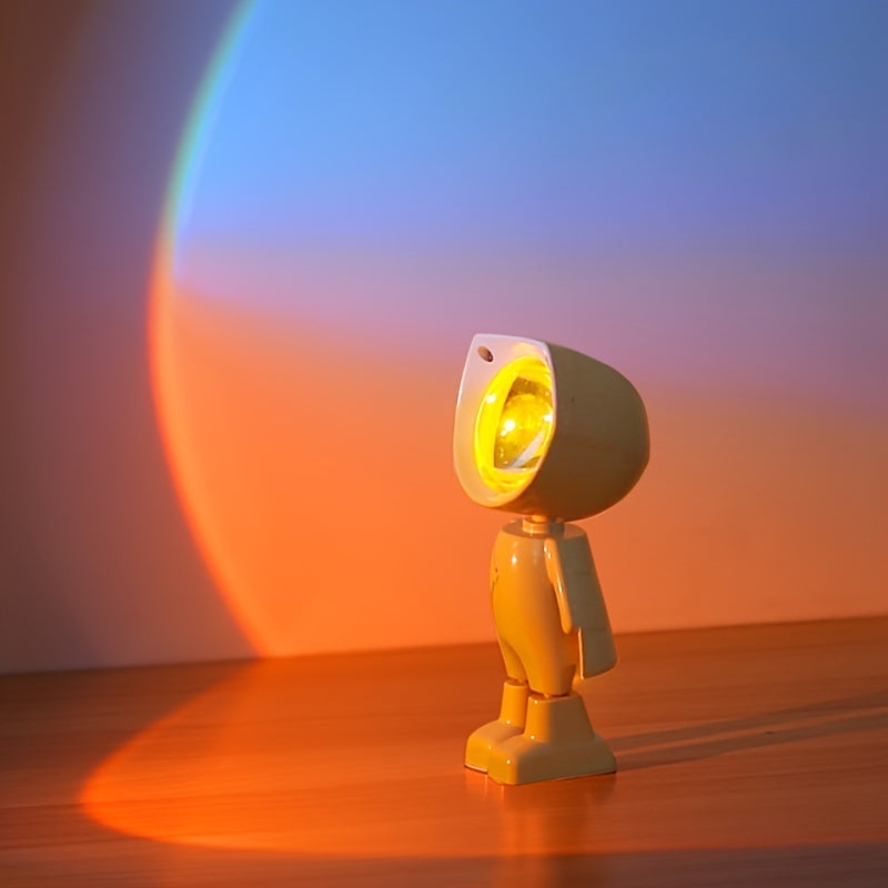 Rainbow Sunset LED Night Light Projector - Romantic Mood Lamp for Home Decor, Cute Robot Design, Perfect for Room and Wall Ambiance